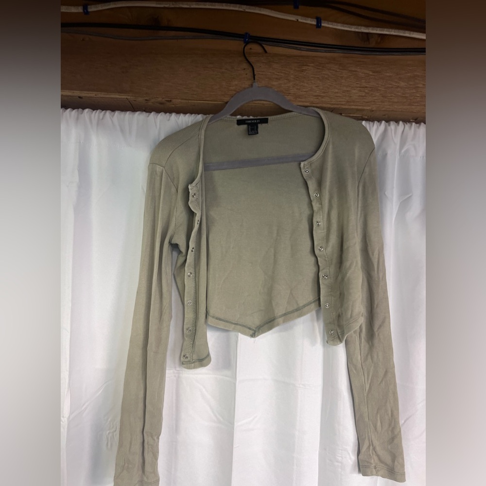 Olive green button up sweater